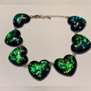 Urban Outfitters Green Heart Choker with glitter heart